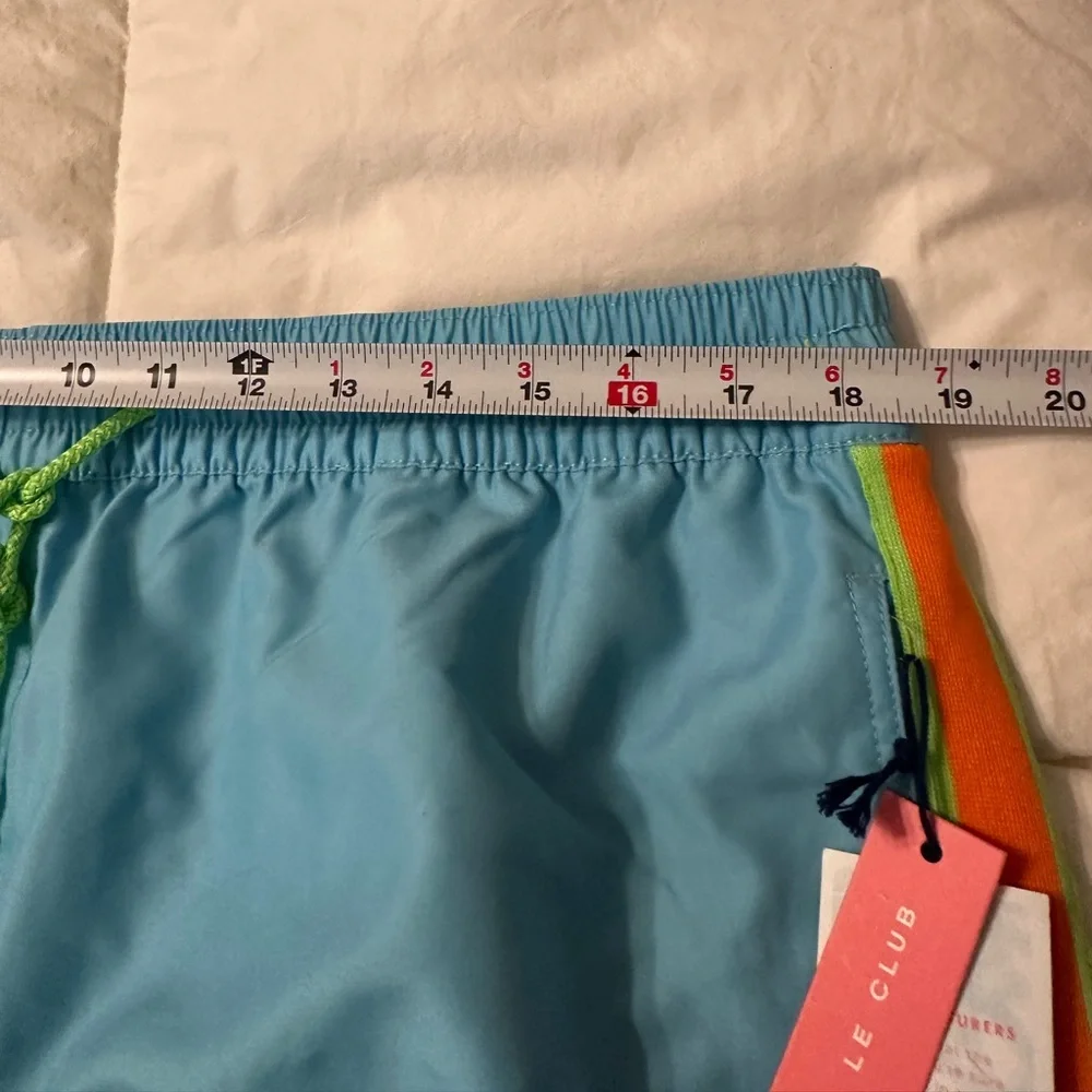 Le Club Skyline Mid Length Swim Trunks - NWT - Size XXL - Blue w/ Orange Accents